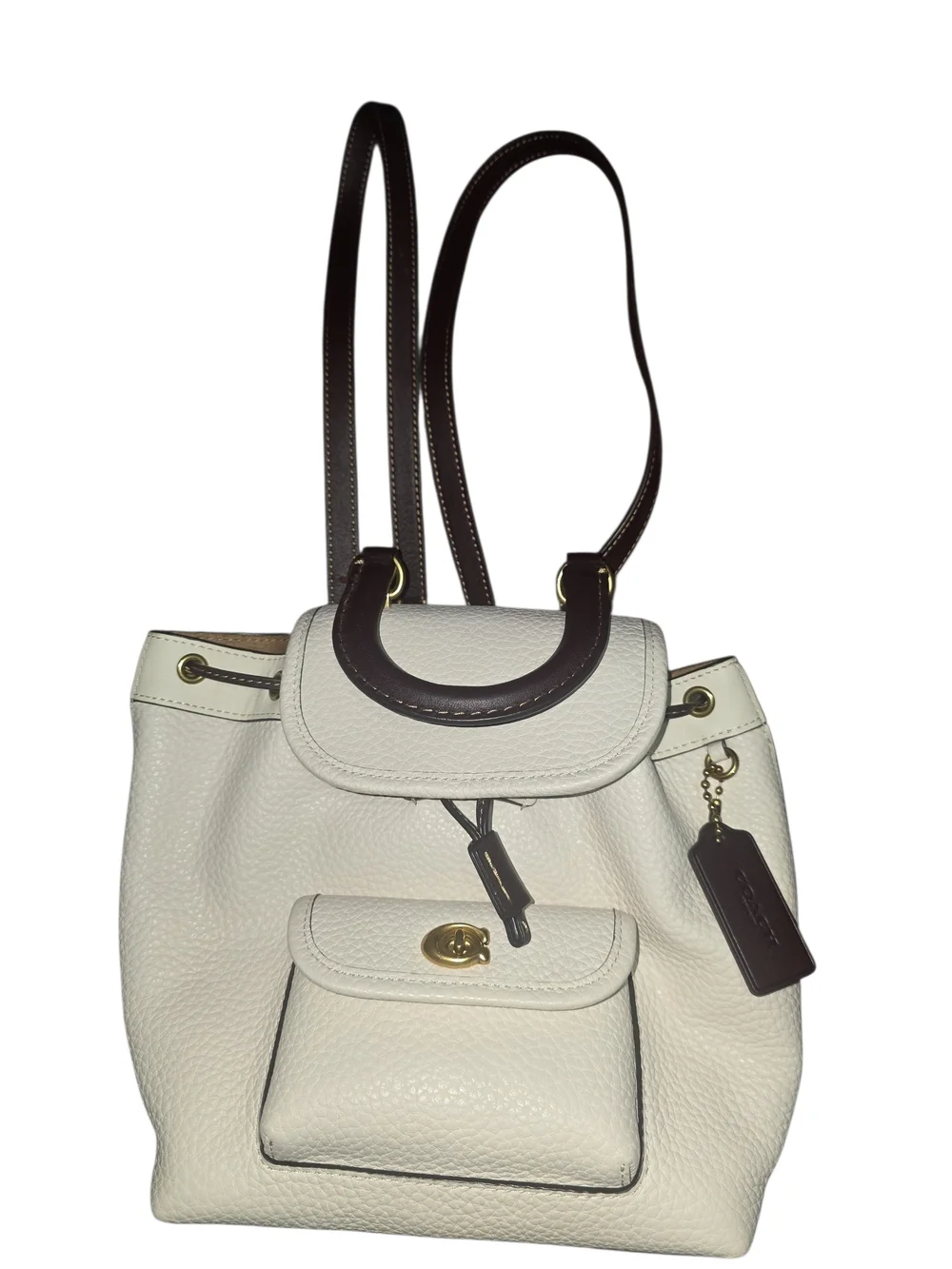 Coach Riya 21 Drawstring Backpack with Brown Trim